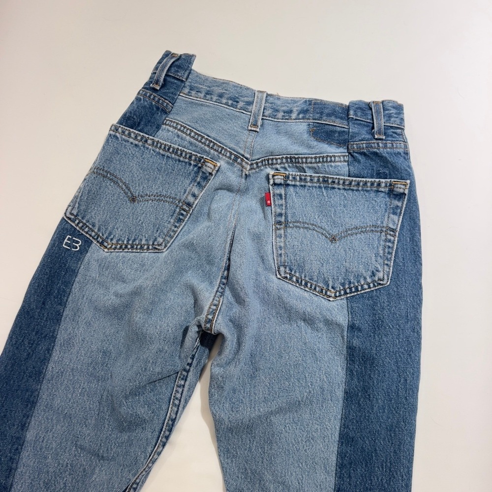 EB Denim Reconstructed Two Tone Levi's High Waisted Straight Leg Jeans 27 - Picture 8 of 15